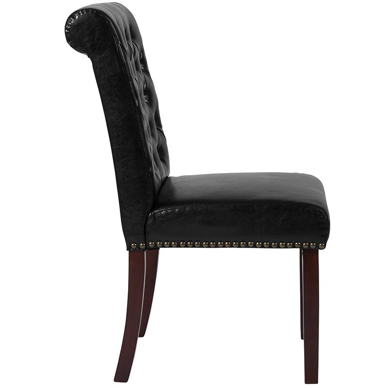 Hercules Series Black Leathersoft Parsons Chair With Rolled Back, Accent Nail Trim And Walnut Finish By Flash Furniture | Dining Chairs | Modishstore - 2