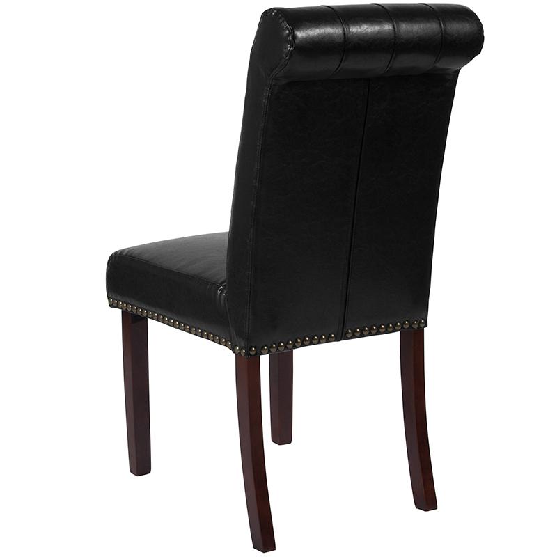 Hercules Series Black Leathersoft Parsons Chair With Rolled Back, Accent Nail Trim And Walnut Finish By Flash Furniture | Dining Chairs | Modishstore - 3