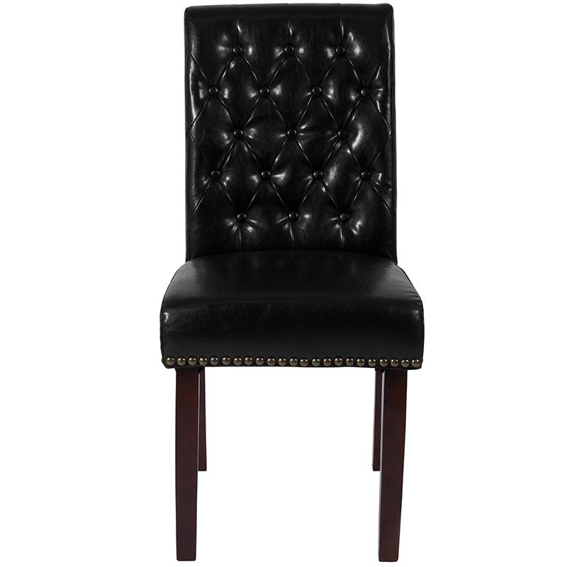Hercules Series Black Leathersoft Parsons Chair With Rolled Back, Accent Nail Trim And Walnut Finish By Flash Furniture | Dining Chairs | Modishstore - 4