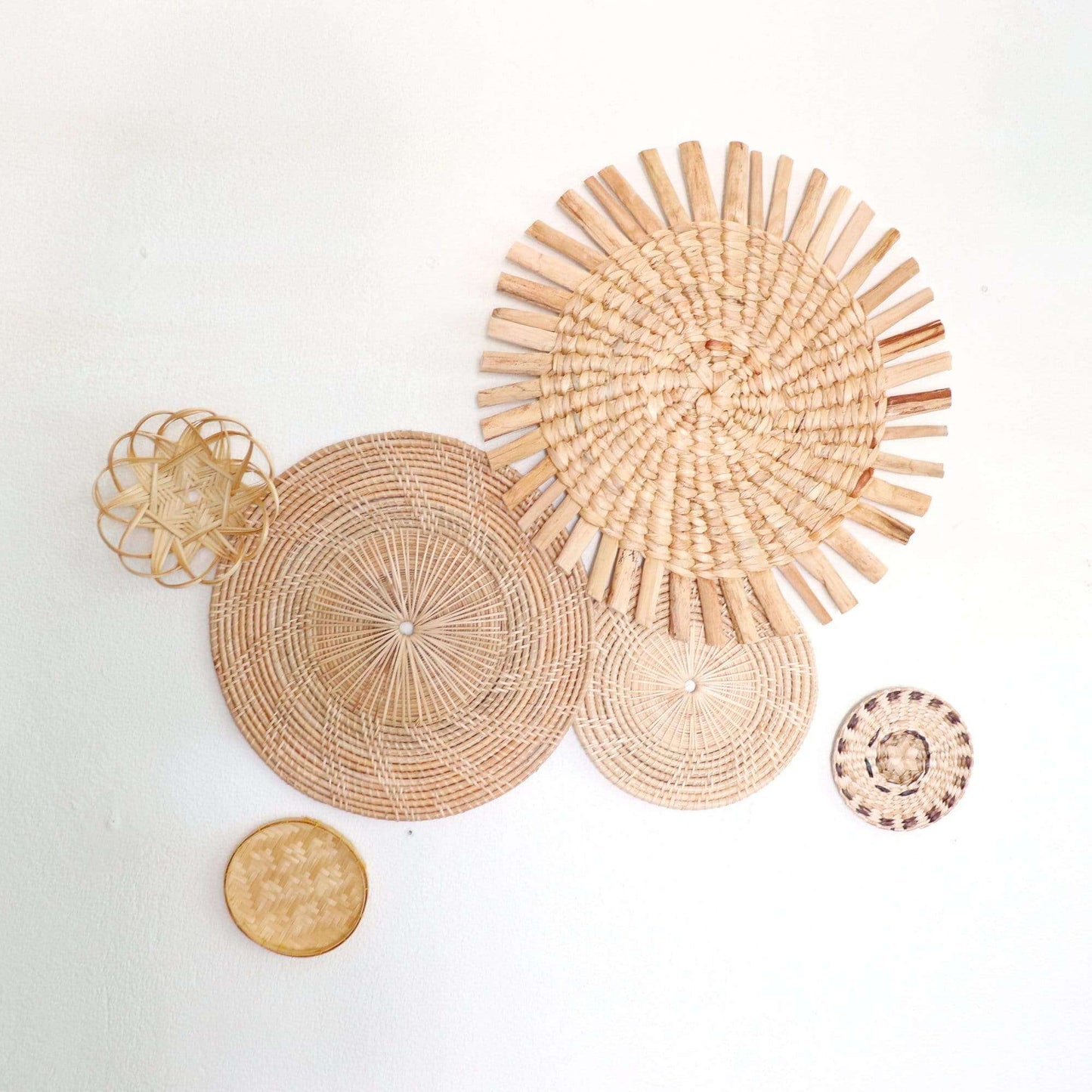 Nut Wa Dee - Rattan, Bamboo, Sea Grass, And Banana (Set Of 6) By Thaihome | Wall Art | Modishstore