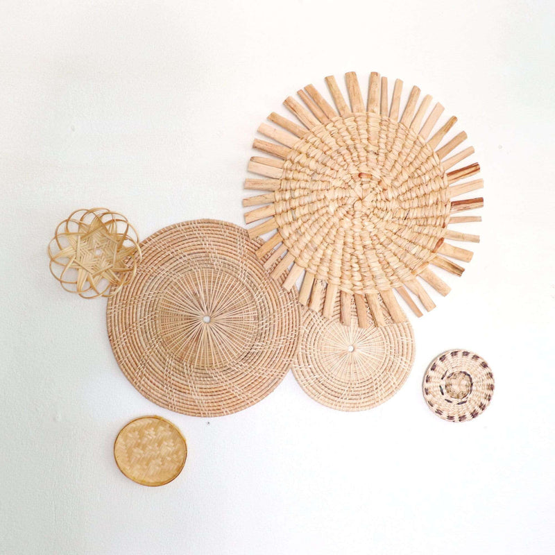 Nut Wa Dee - Rattan, Bamboo, Sea Grass, And Banana (Set Of 6) By Thaihome | Wall Art | Modishstore