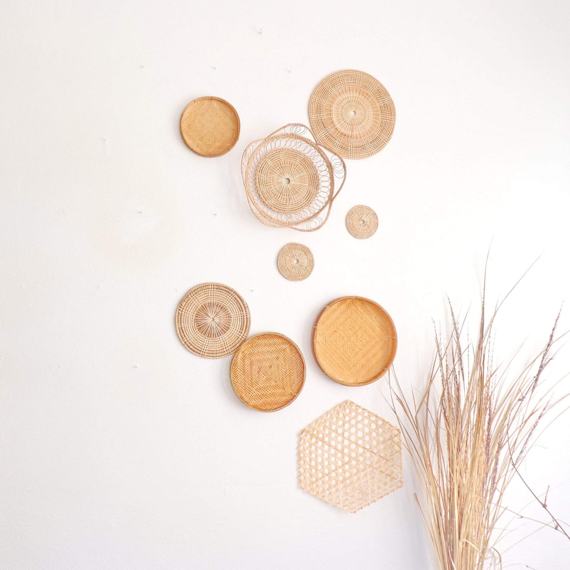 Tee Wit- Rattan Wall Decor Set - Bohemian Style Hanging Baskets (Set Of 9) By Thaihome | Wall Decor | Modishstore - 4