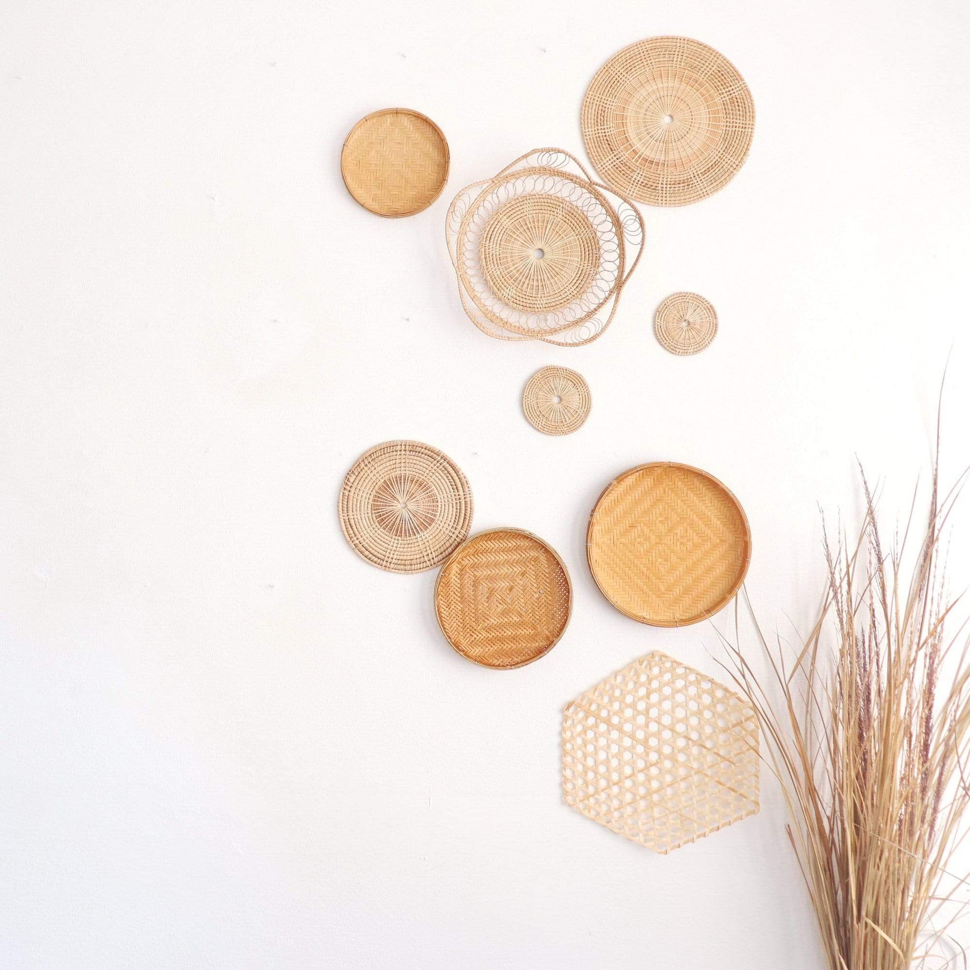 Tee Wit- Rattan Wall Decor Set - Bohemian Style Hanging Baskets (Set Of 9) By Thaihome | Wall Decor | Modishstore - 3