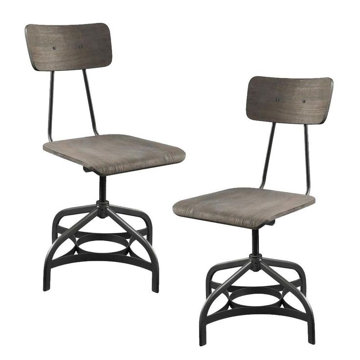 Metal Adjustable Side Chairs With Wooden Swivelling Seats And Open Backrest, Gray, Set Of Two By Benzara | Dining Chairs |  Modishstore 
