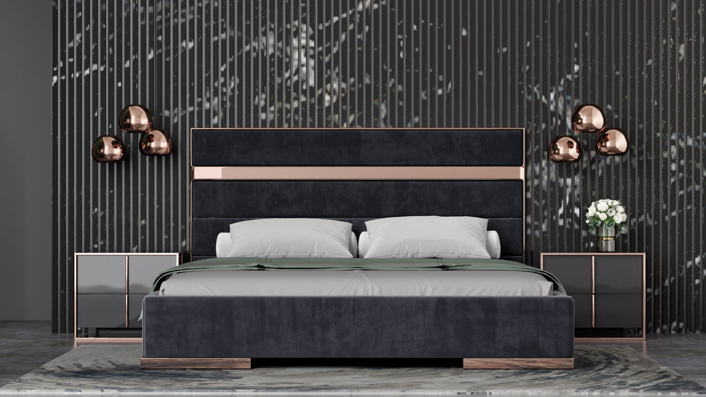 Nova Domus Cartier Modern Black Velvet & Rosegold Bed-2