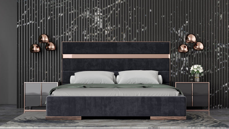 Nova Domus Cartier Modern Black Velvet & Rosegold Bed | Modishstore | Beds