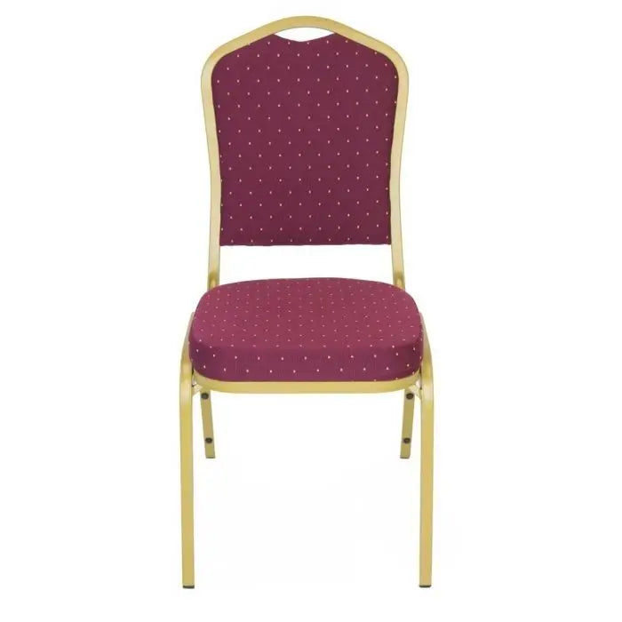 Crown Back Banquet Chair - Burgundy Fabric Gold Dot Pattern - Gold Frame Set Of 4 By Atlas | Dining Chairs| Modishstore