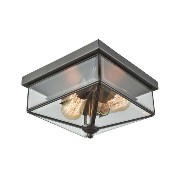 Lankford 2-Light Outdoor Flush Mount in Oil Rubbed Bronze with Clear Glass | Ceiling Lamps | Modishstore