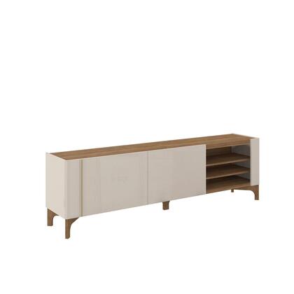 Manhattan Comfort Gowanus 79.92 Modern TV Stand with Media Shelves and Solid Wood Legs in Off White | TV Stands | Modishstore - 2