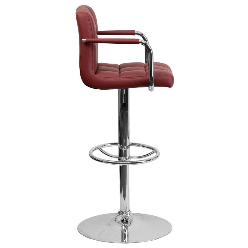 Contemporary Burgundy Quilted Vinyl Adjustable Height Barstool With Arms And Chrome Base By Flash Furniture | Bar Stools | Modishstore - 2