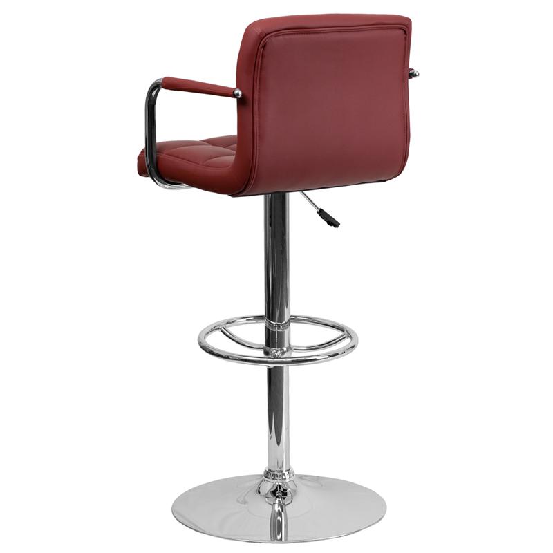 Contemporary Burgundy Quilted Vinyl Adjustable Height Barstool With Arms And Chrome Base By Flash Furniture | Bar Stools | Modishstore - 3