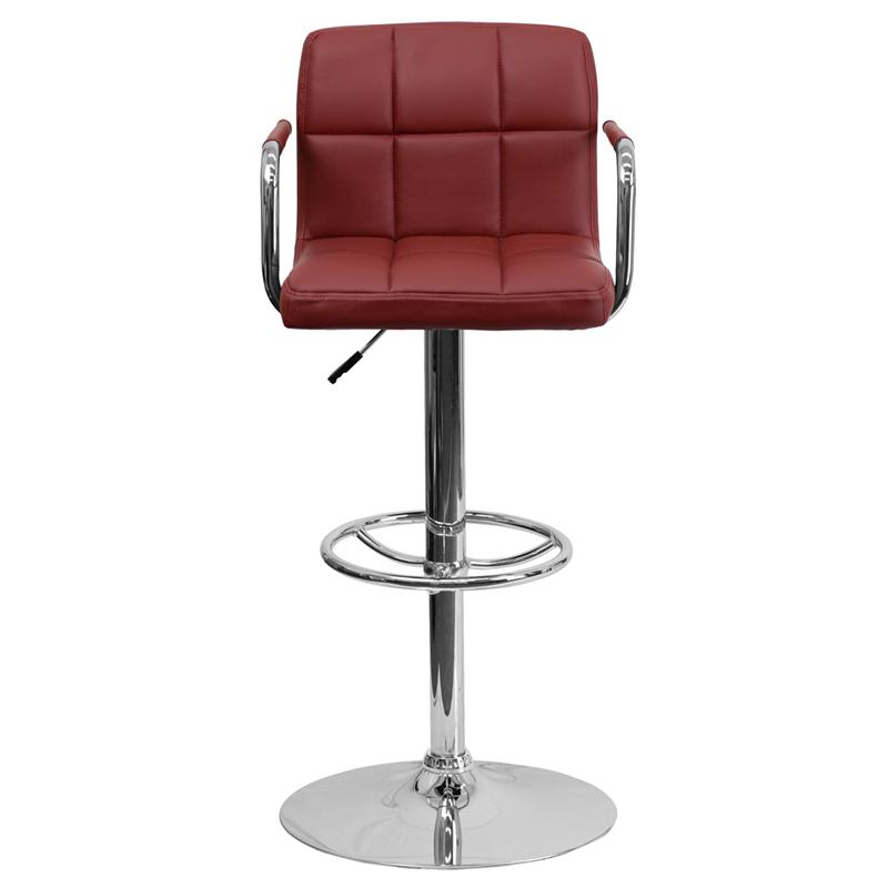 Contemporary Burgundy Quilted Vinyl Adjustable Height Barstool With Arms And Chrome Base By Flash Furniture | Bar Stools | Modishstore - 4