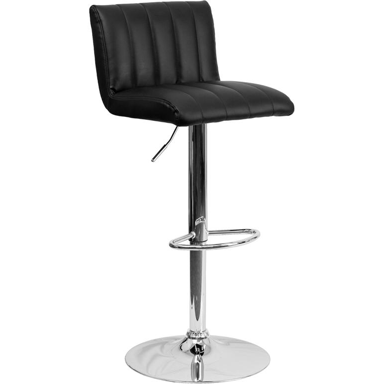 Contemporary Black Vinyl Adjustable Height Barstool With Vertical Stitch Back/Seat And Chrome Base By Flash Furniture | Bar Stools | Modishstore
