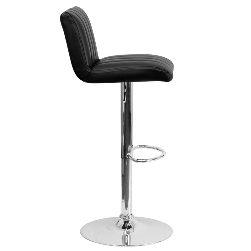 Contemporary Black Vinyl Adjustable Height Barstool With Vertical Stitch Back/Seat And Chrome Base By Flash Furniture | Bar Stools | Modishstore - 2