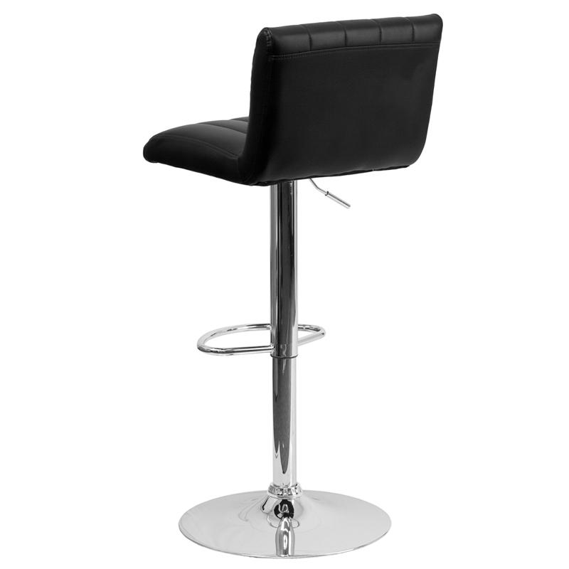 Contemporary Black Vinyl Adjustable Height Barstool With Vertical Stitch Back/Seat And Chrome Base By Flash Furniture | Bar Stools | Modishstore - 3