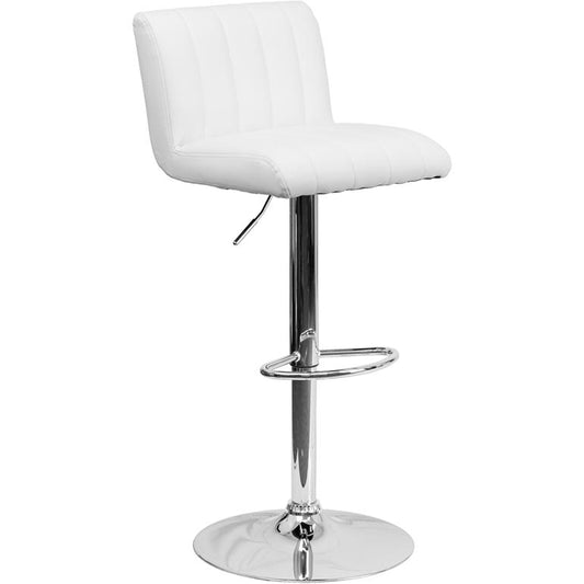 Contemporary White Vinyl Adjustable Height Barstool With Vertical Stitch Back/Seat And Chrome Base By Flash Furniture | Bar Stools | Modishstore