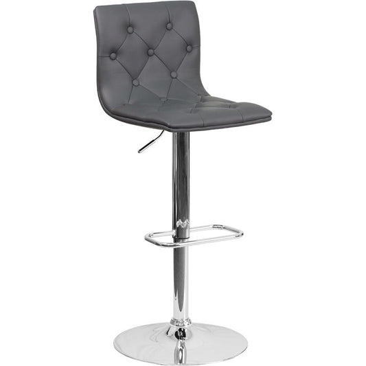 Contemporary Button Tufted Gray Vinyl Adjustable Height Barstool With Chrome Base By Flash Furniture | Bar Stools | Modishstore - 1