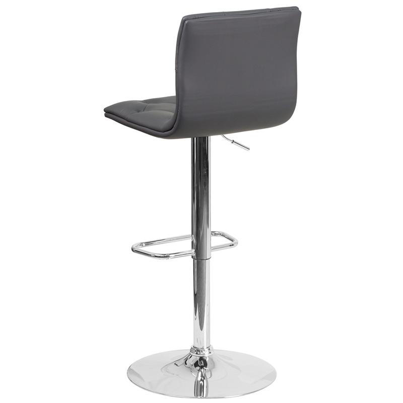 Contemporary Button Tufted Gray Vinyl Adjustable Height Barstool With Chrome Base By Flash Furniture | Bar Stools | Modishstore - 3