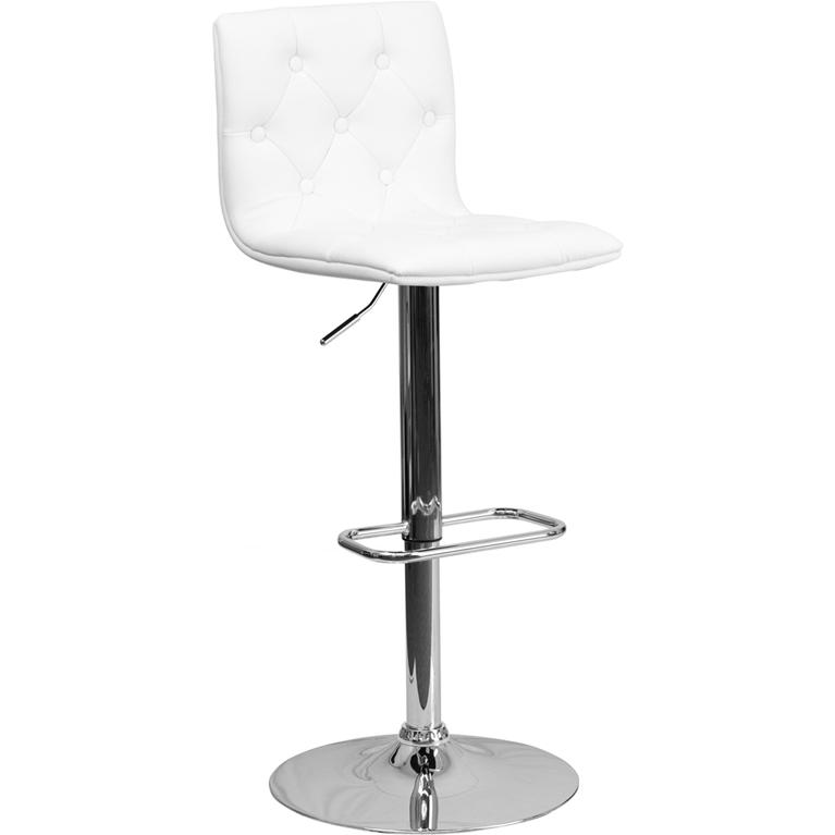 Contemporary Button Tufted White Vinyl Adjustable Height Barstool With Chrome Base By Flash Furniture | Bar Stools | Modishstore - 1