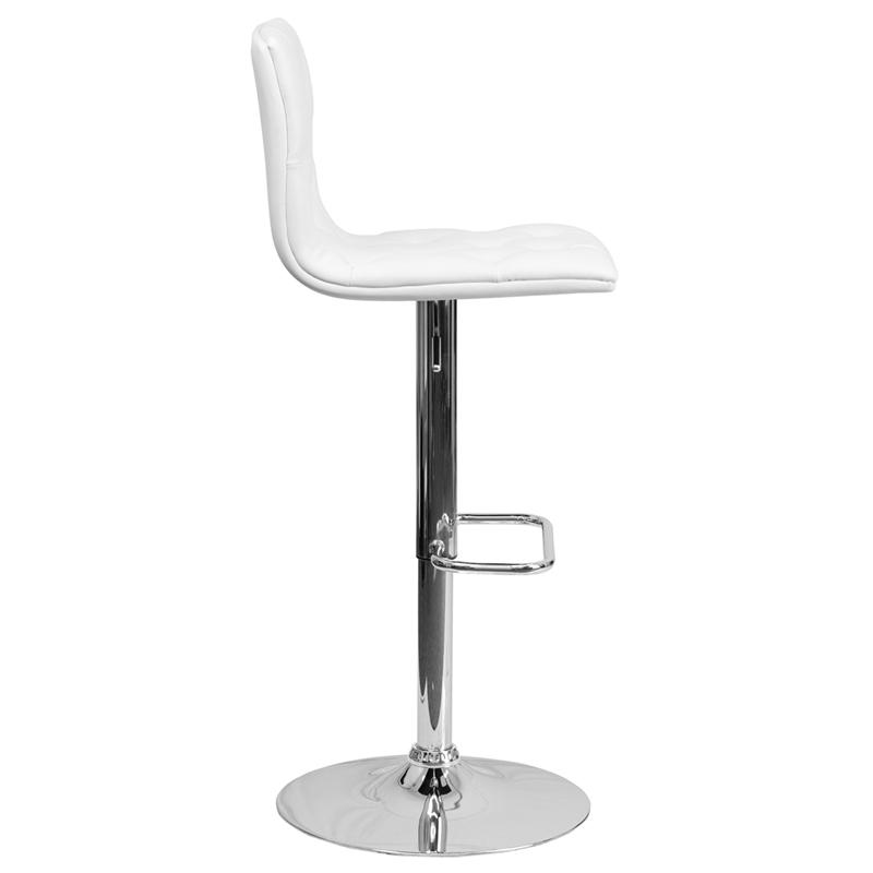 Contemporary Button Tufted White Vinyl Adjustable Height Barstool With Chrome Base By Flash Furniture | Bar Stools | Modishstore - 2