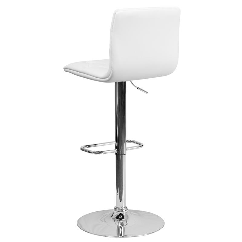 Contemporary Button Tufted White Vinyl Adjustable Height Barstool With Chrome Base By Flash Furniture | Bar Stools | Modishstore - 3