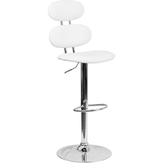 Contemporary White Vinyl Adjustable Height Barstool With Ellipse Back And Chrome Base By Flash Furniture | Bar Stools | Modishstore - 1