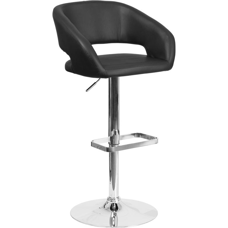 Contemporary Black Vinyl Adjustable Height Barstool With Rounded Mid-Back And Chrome Base By Flash Furniture | Bar Stools | Modishstore - 1
