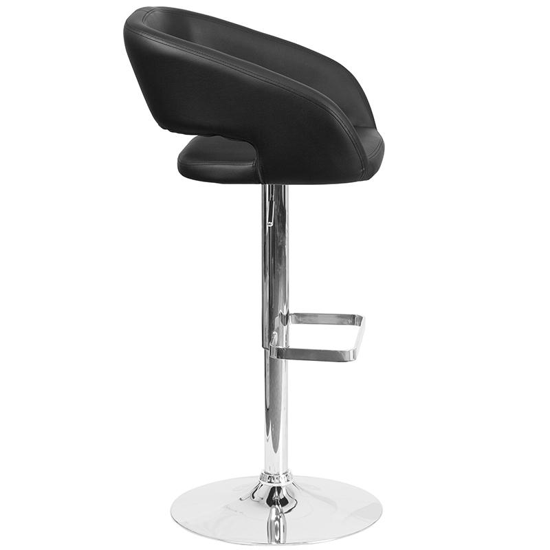 Contemporary Black Vinyl Adjustable Height Barstool With Rounded Mid-Back And Chrome Base By Flash Furniture | Bar Stools | Modishstore - 2