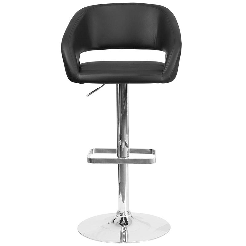 Contemporary Black Vinyl Adjustable Height Barstool With Rounded Mid-Back And Chrome Base By Flash Furniture | Bar Stools | Modishstore - 4