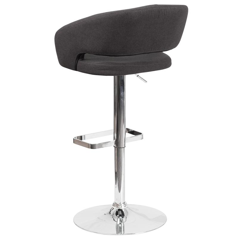 Contemporary Charcoal Fabric Adjustable Height Barstool With Rounded Mid-Back And Chrome Base By Flash Furniture | Bar Stools | Modishstore - 3