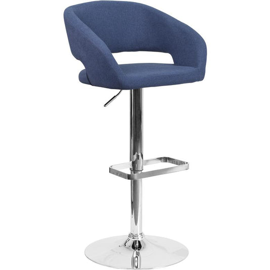 Contemporary Blue Fabric Adjustable Height Barstool With Rounded Mid-Back And Chrome Base By Flash Furniture | Bar Stools | Modishstore