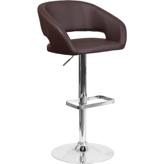 Contemporary Brown Vinyl Adjustable Height Barstool With Rounded Mid-Back And Chrome Base By Flash Furniture | Bar Stools | Modishstore