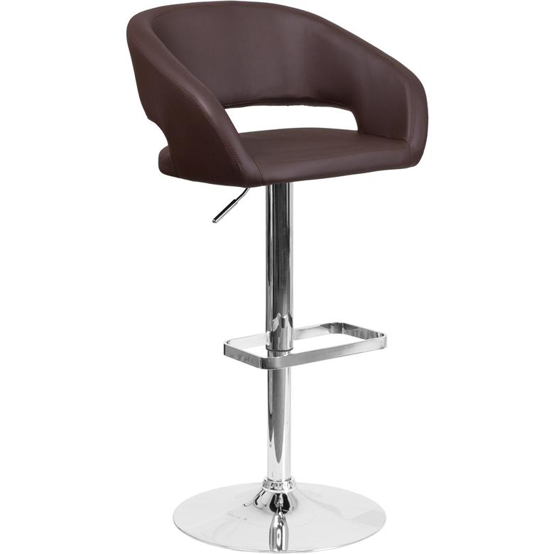 Contemporary Brown Vinyl Adjustable Height Barstool With Rounded Mid-Back And Chrome Base By Flash Furniture | Bar Stools | Modishstore - 1