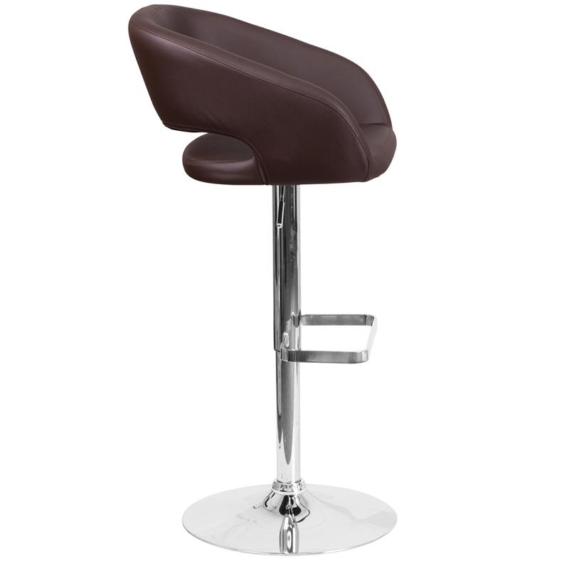 Contemporary Brown Vinyl Adjustable Height Barstool With Rounded Mid-Back And Chrome Base By Flash Furniture | Bar Stools | Modishstore - 2