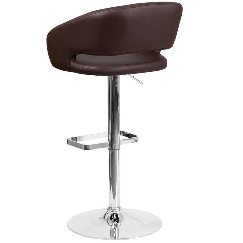 Contemporary Brown Vinyl Adjustable Height Barstool With Rounded Mid-Back And Chrome Base By Flash Furniture | Bar Stools | Modishstore - 3