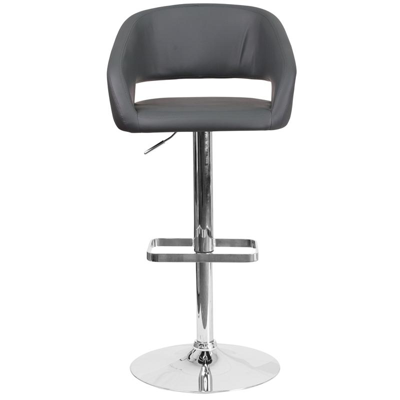Contemporary Gray Vinyl Adjustable Height Barstool With Rounded Mid-Back And Chrome Base By Flash Furniture | Bar Stools | Modishstore - 4