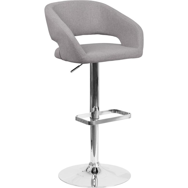 Contemporary Gray Fabric Adjustable Height Barstool With Rounded Mid-Back And Chrome Base By Flash Furniture | Bar Stools | Modishstore - 1