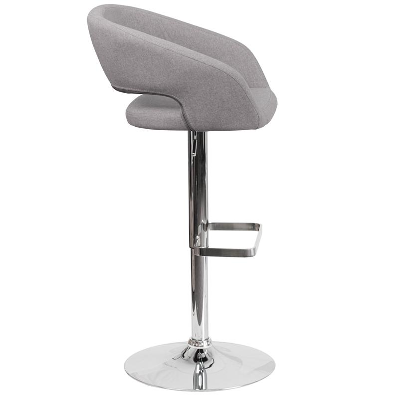 Contemporary Gray Fabric Adjustable Height Barstool With Rounded Mid-Back And Chrome Base By Flash Furniture | Bar Stools | Modishstore - 2