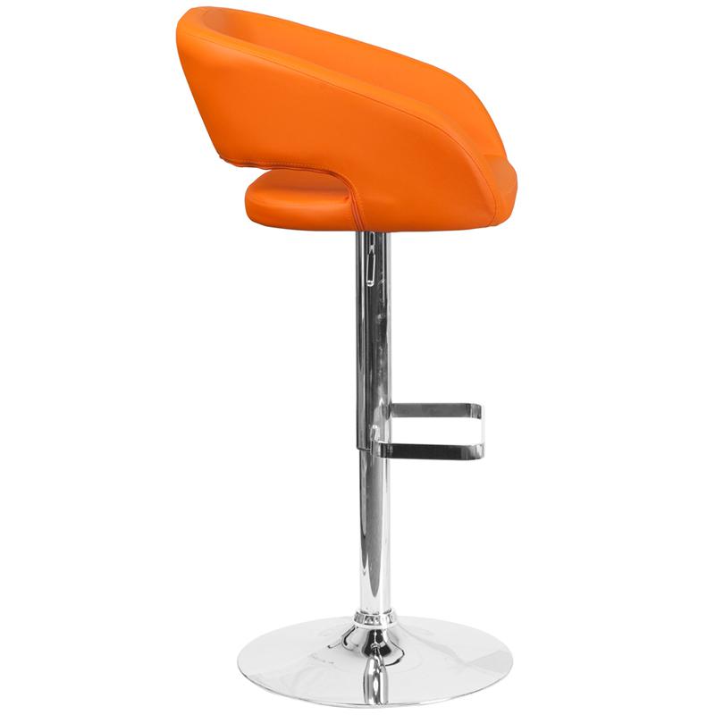 Contemporary Orange Vinyl Adjustable Height Barstool With Rounded Mid-Back And Chrome Base By Flash Furniture | Bar Stools | Modishstore - 2