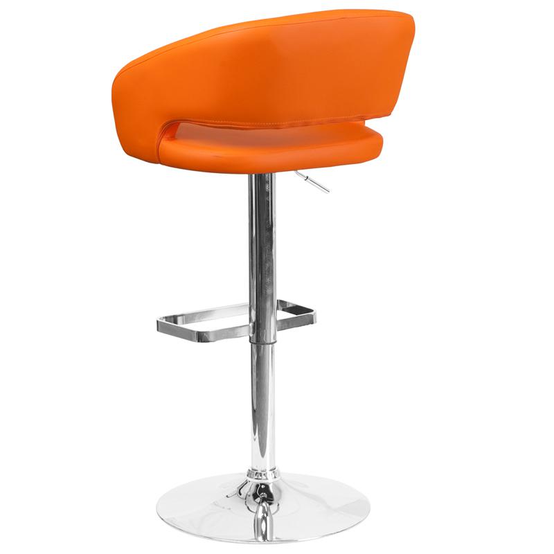 Contemporary Orange Vinyl Adjustable Height Barstool With Rounded Mid-Back And Chrome Base By Flash Furniture | Bar Stools | Modishstore - 3