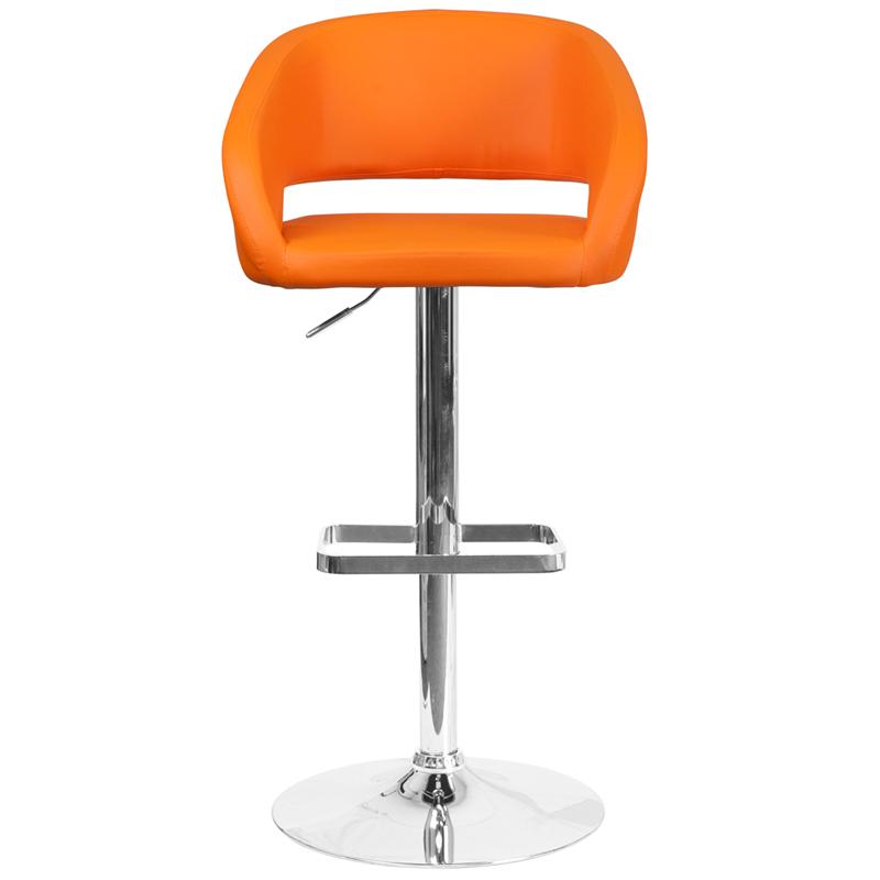 Contemporary Orange Vinyl Adjustable Height Barstool With Rounded Mid-Back And Chrome Base By Flash Furniture | Bar Stools | Modishstore - 4
