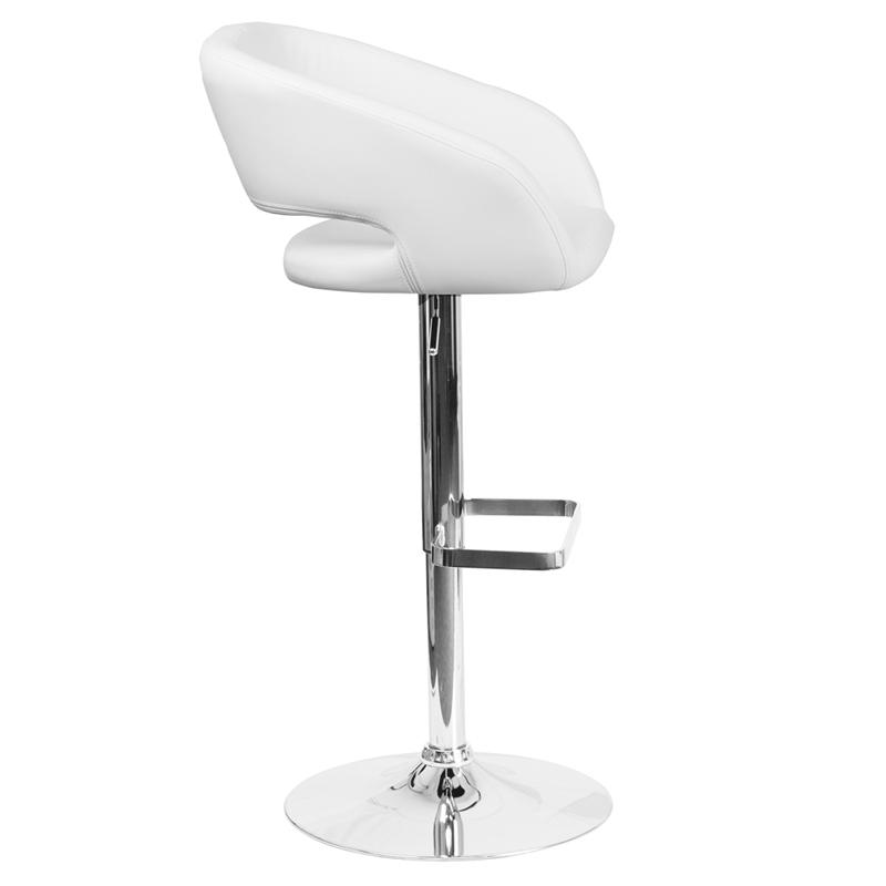 Contemporary White Vinyl Adjustable Height Barstool With Rounded Mid-Back And Chrome Base By Flash Furniture | Bar Stools | Modishstore - 2