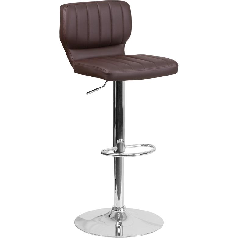 Contemporary Brown Vinyl Adjustable Height Barstool With Vertical Stitch Back And Chrome Base By Flash Furniture | Bar Stools | Modishstore