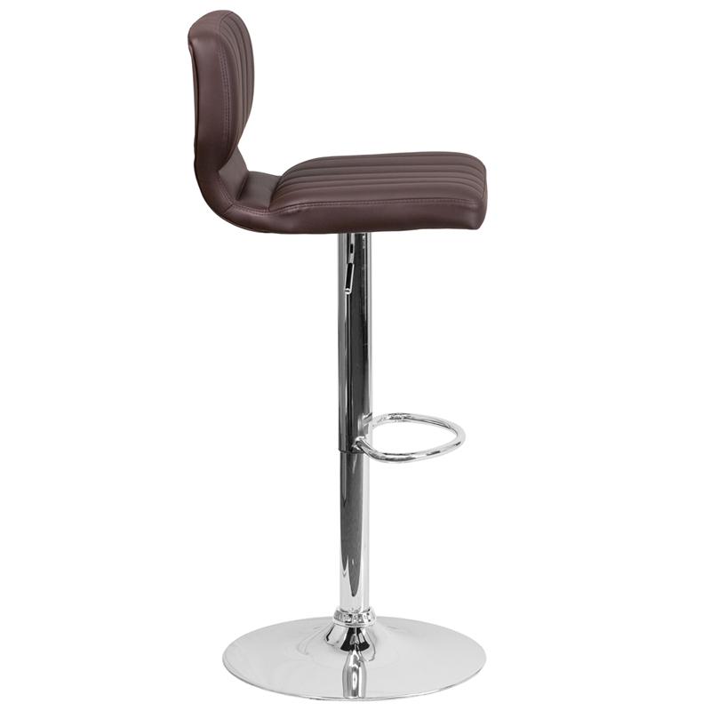 Contemporary Brown Vinyl Adjustable Height Barstool With Vertical Stitch Back And Chrome Base By Flash Furniture | Bar Stools | Modishstore - 2