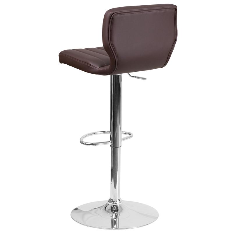 Contemporary Brown Vinyl Adjustable Height Barstool With Vertical Stitch Back And Chrome Base By Flash Furniture | Bar Stools | Modishstore - 3