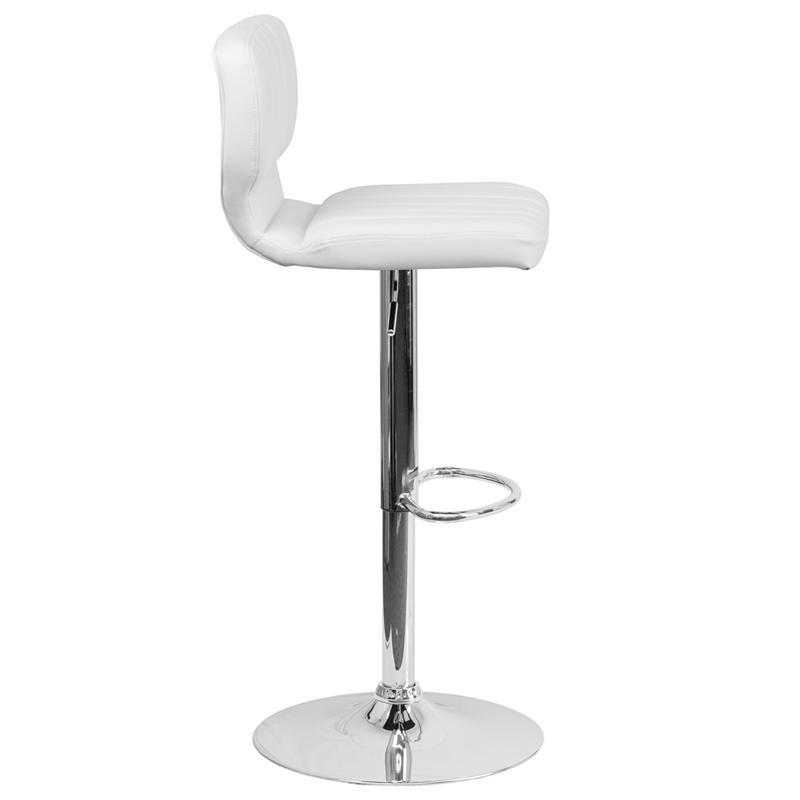 Contemporary White Vinyl Adjustable Height Barstool With Vertical Stitch Back And Chrome Base By Flash Furniture | Bar Stools | Modishstore - 2