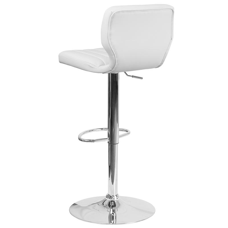 Contemporary White Vinyl Adjustable Height Barstool With Vertical Stitch Back And Chrome Base By Flash Furniture | Bar Stools | Modishstore - 3