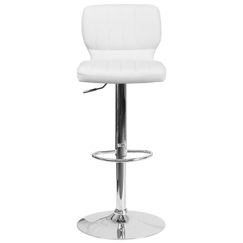 Contemporary White Vinyl Adjustable Height Barstool With Vertical Stitch Back And Chrome Base By Flash Furniture | Bar Stools | Modishstore - 4