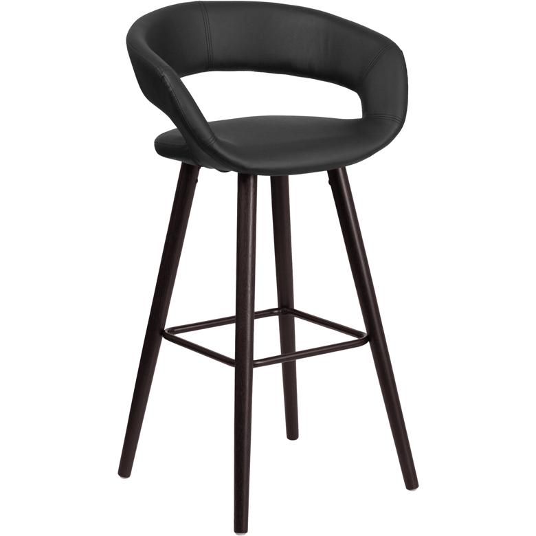 Brynn Series 29'' High Contemporary Cappuccino Wood Barstool In Black Vinyl By Flash Furniture | Bar Stools | Modishstore - 1