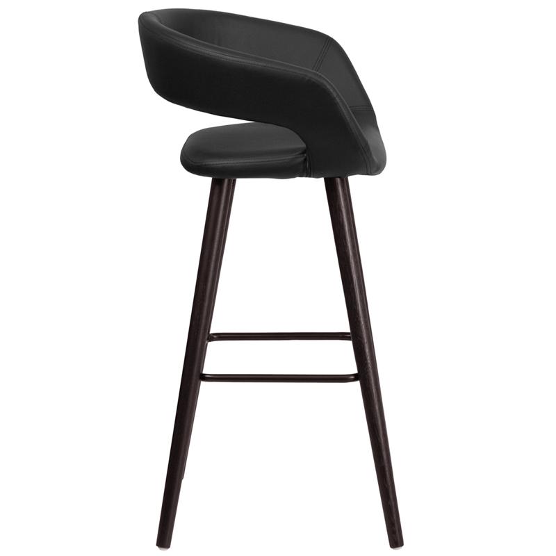 Brynn Series 29'' High Contemporary Cappuccino Wood Barstool In Black Vinyl By Flash Furniture | Bar Stools | Modishstore - 2